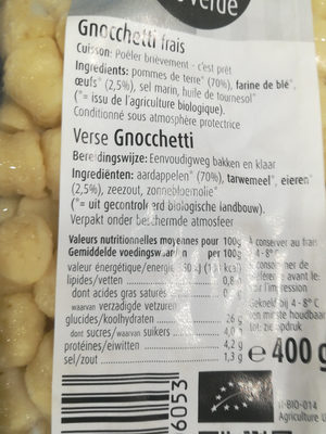 Gnochetti frais - Tableau nutritionnel