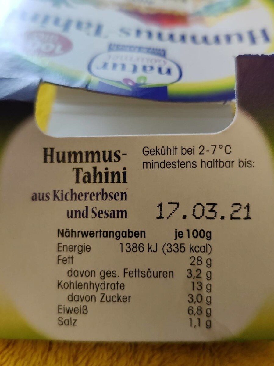 Hummus Tahini - Nutrition facts