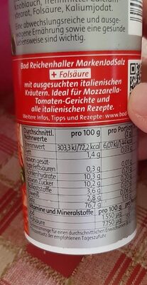 Bad Reichenhaller Tomaten-Mozzarella Salz - Nährwertangaben