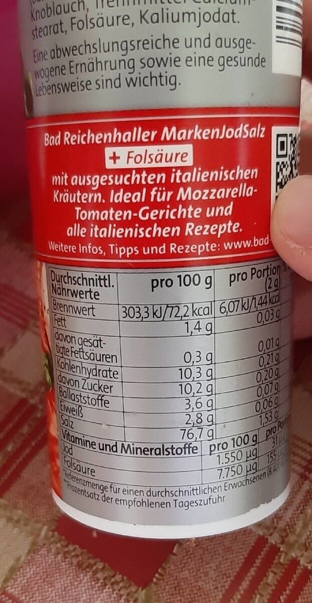 Bad Reichenhaller Tomaten-Mozzarella Salz - Nährwertangaben