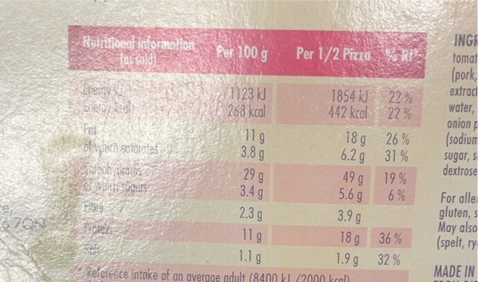 Pizza pepperoni-salame - Nutrition facts