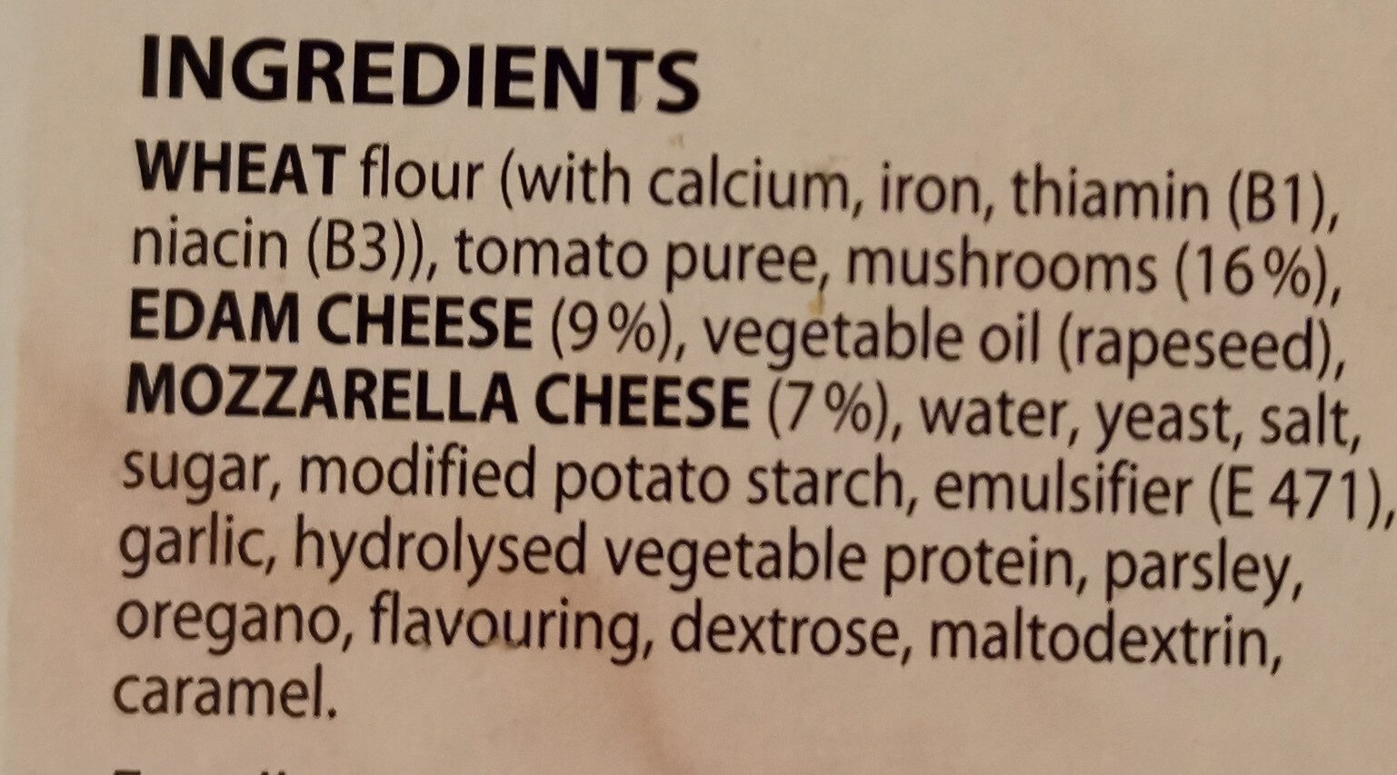 Pizza Funghi - Ingredients