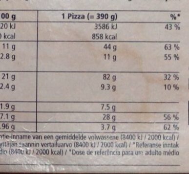 Ristorante Pizza Spinaci - Nährwertangaben