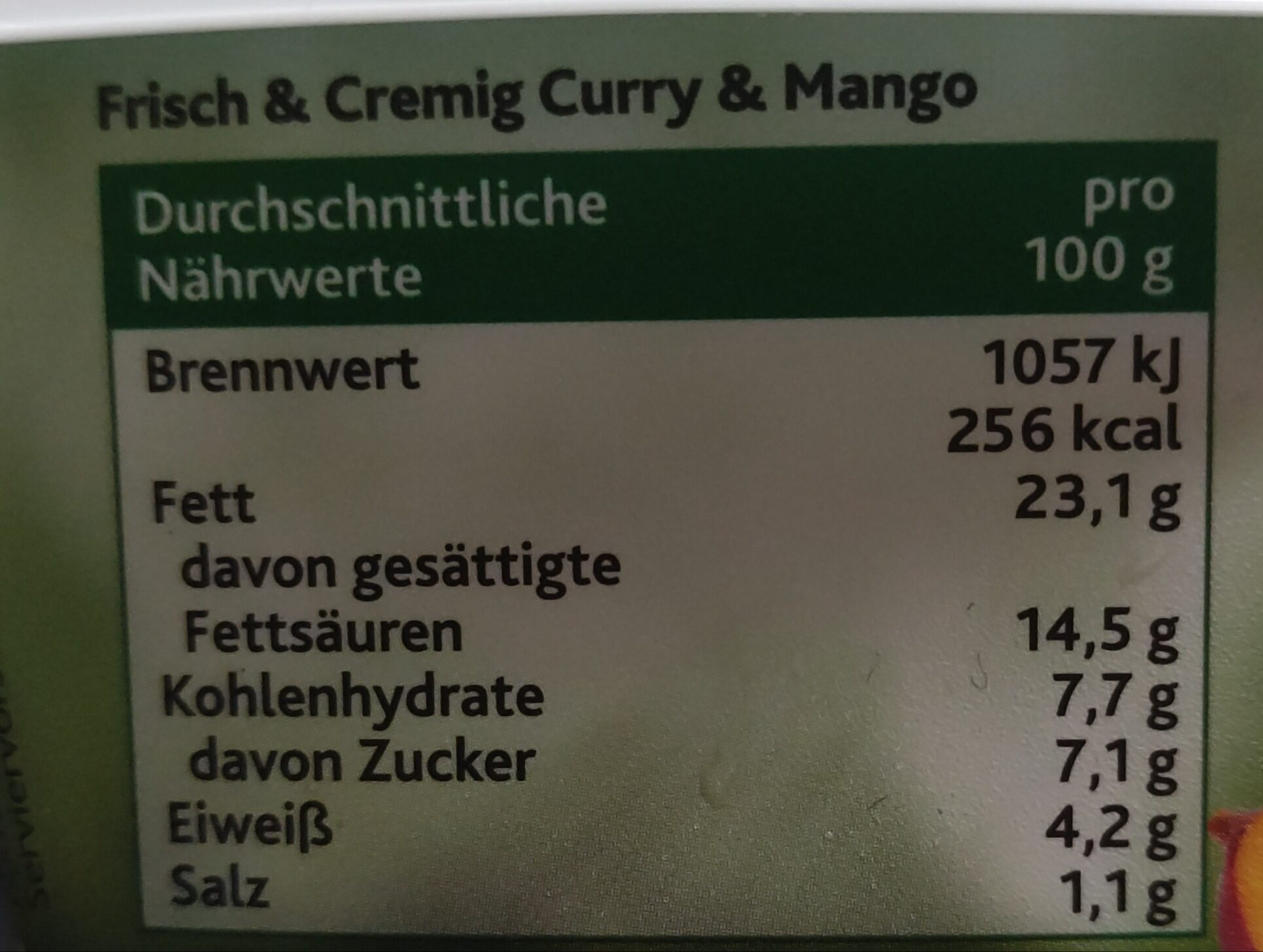 Frisch & Cremig - Curry & Mango - Nährwertangaben