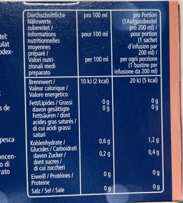 Aprikose Pfirsich Tee - Valori nutrizionali - fr