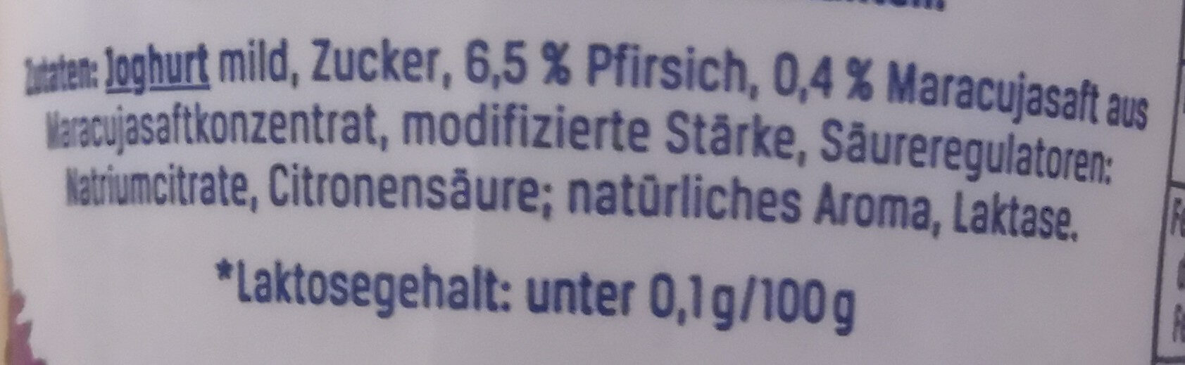 Bauer Der Laktosefreie , Pfirsich Maracuja - Zutaten