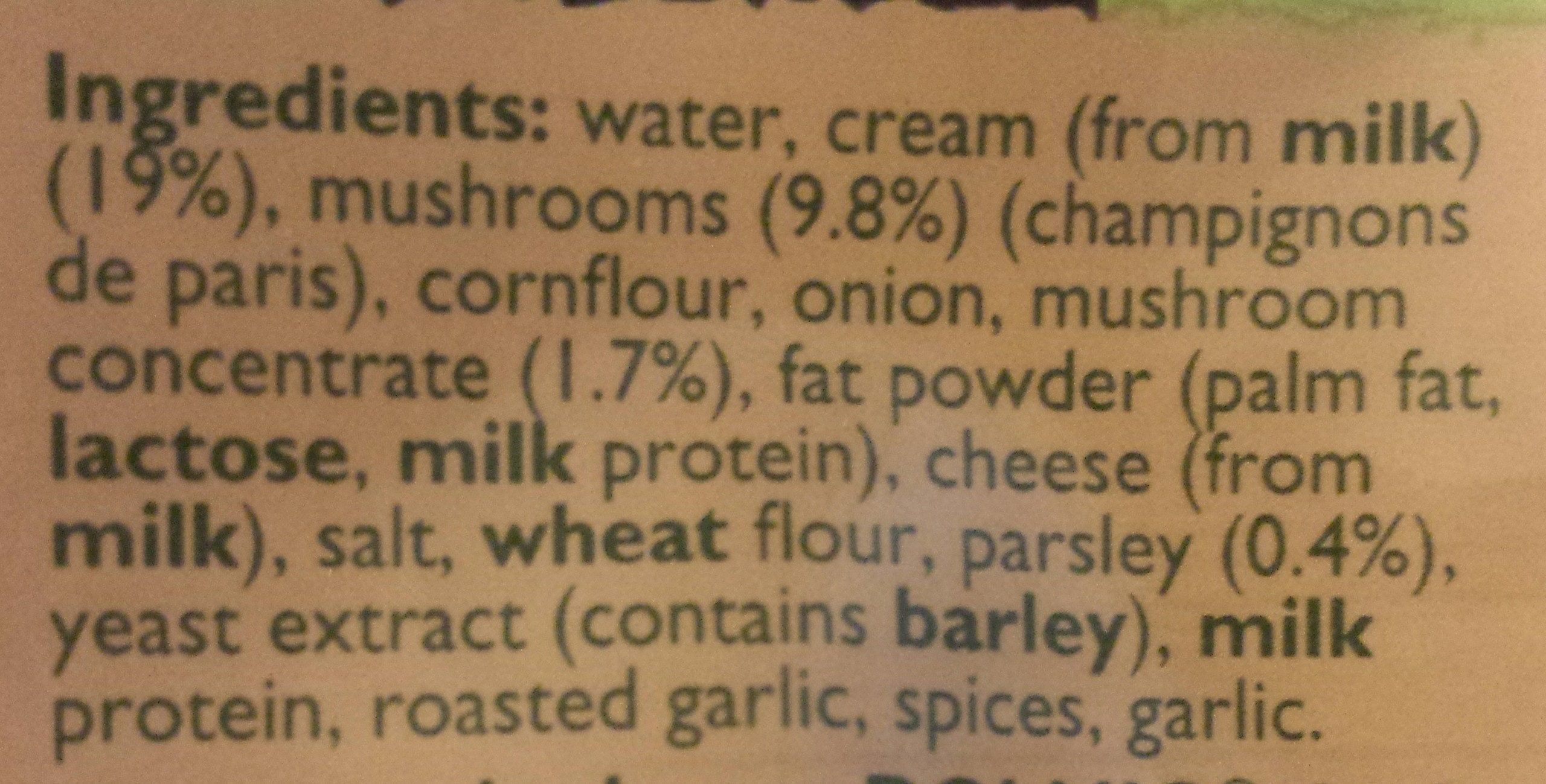 Creamy Mushroom Pasta Sauce - Ingredients