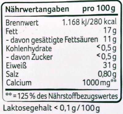 Grünländer Leicht - Käsescheiben mit Joghurtkulturen - Nährwertangaben