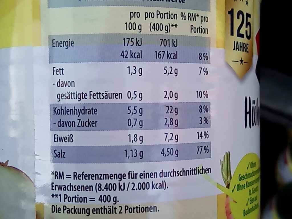 Hühner Nudeleintopf - حقائق غذائية - de