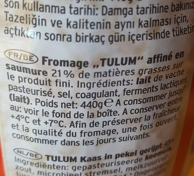 Fromage Tulum Gazi 400 GR X 8 Arev - Ingredients - fr