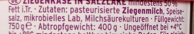Ziegenkäse In Salzlake, 50 % Fett I. TR. - Ingredients - de