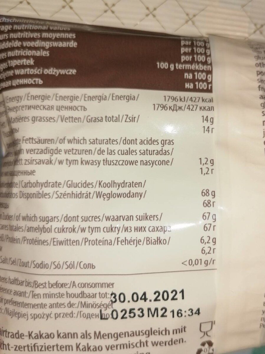 Marzipan Kartoffeln - Tableau nutritionnel