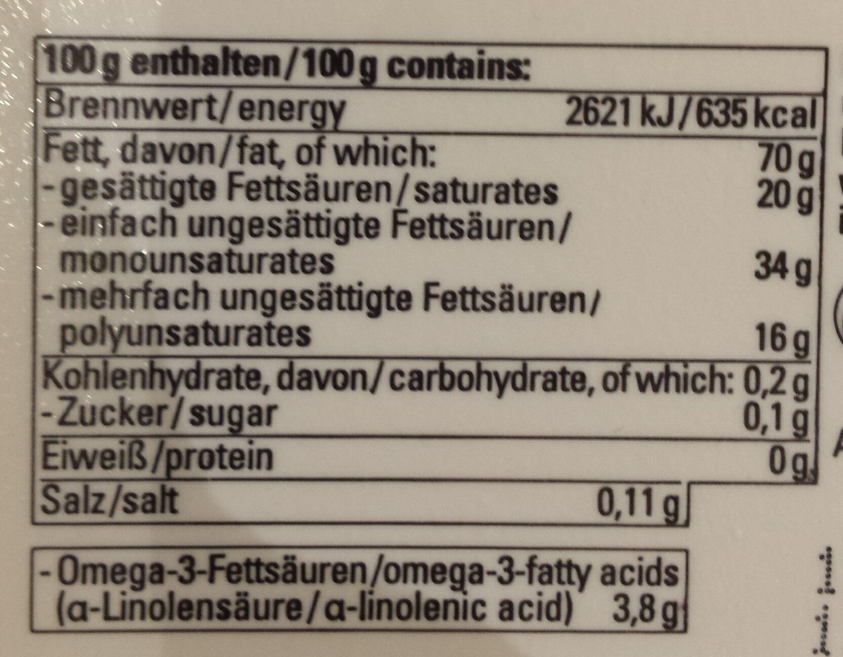 Bio-Plus-3 Margarine - Nährwertangaben