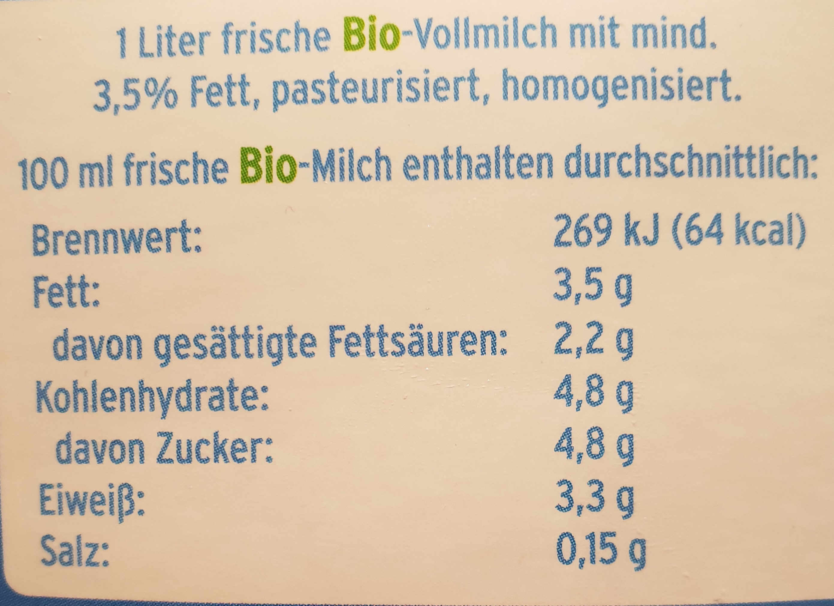 Frische Bio Milch - Ingredients - de