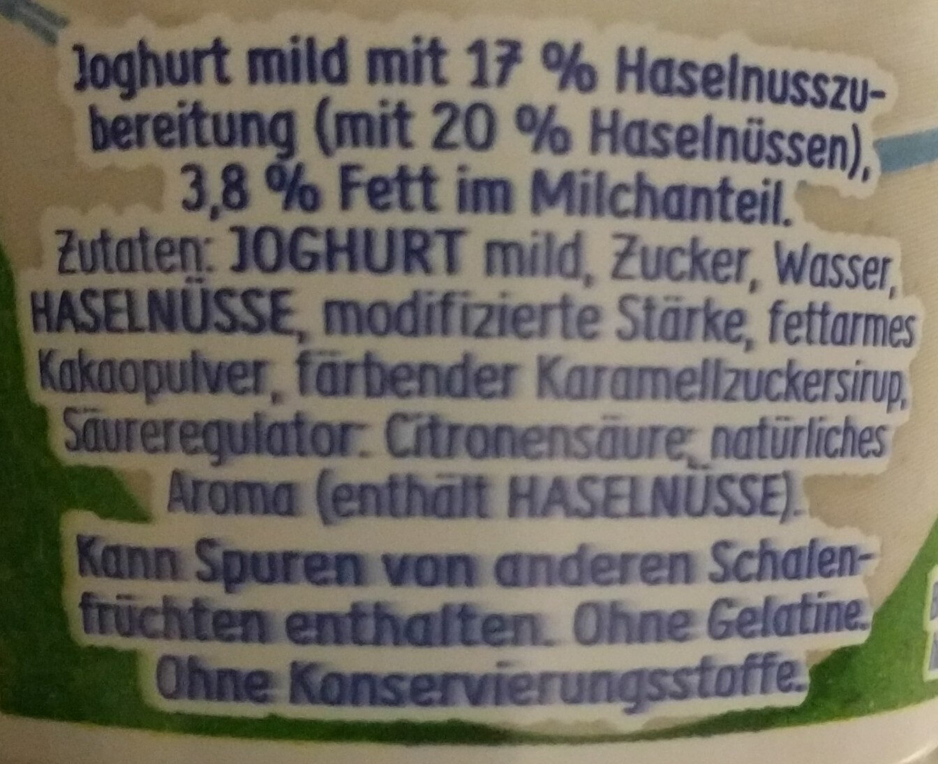 Ehrmann Almughurt Haselnuss - Zutaten