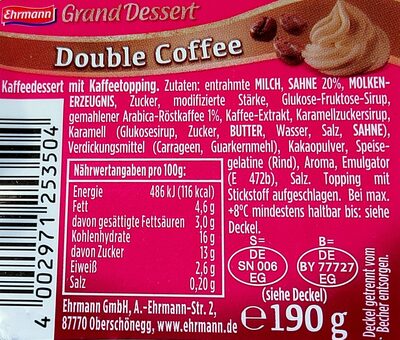 Grand Dessert - Double Coffee - Ingredienser - de