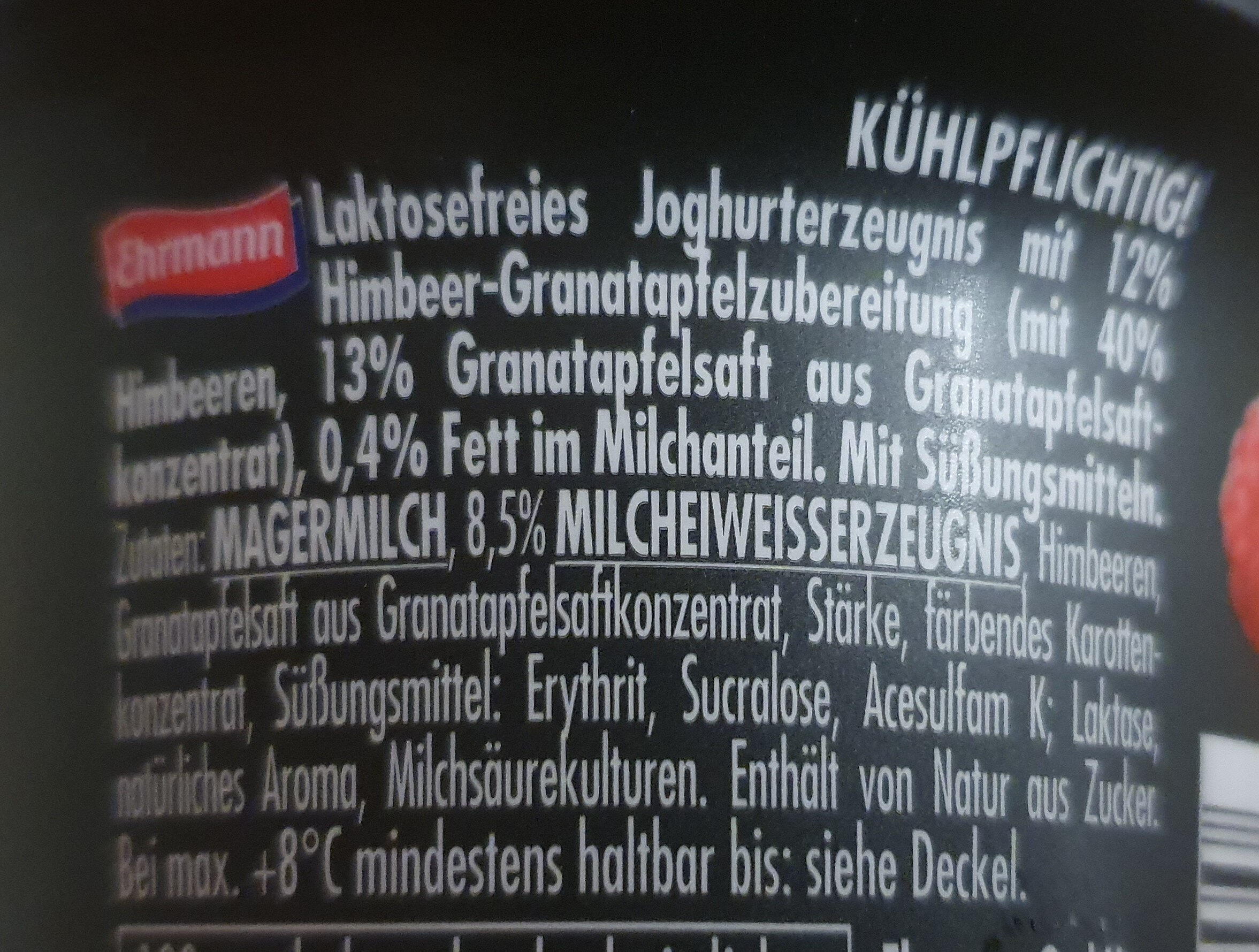 High Protein Joghurterzeugnis Himbeere Granatapfel - Ingredientes - de