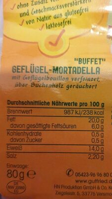 Geflügel Mortadella - Tableau nutritionnel - de