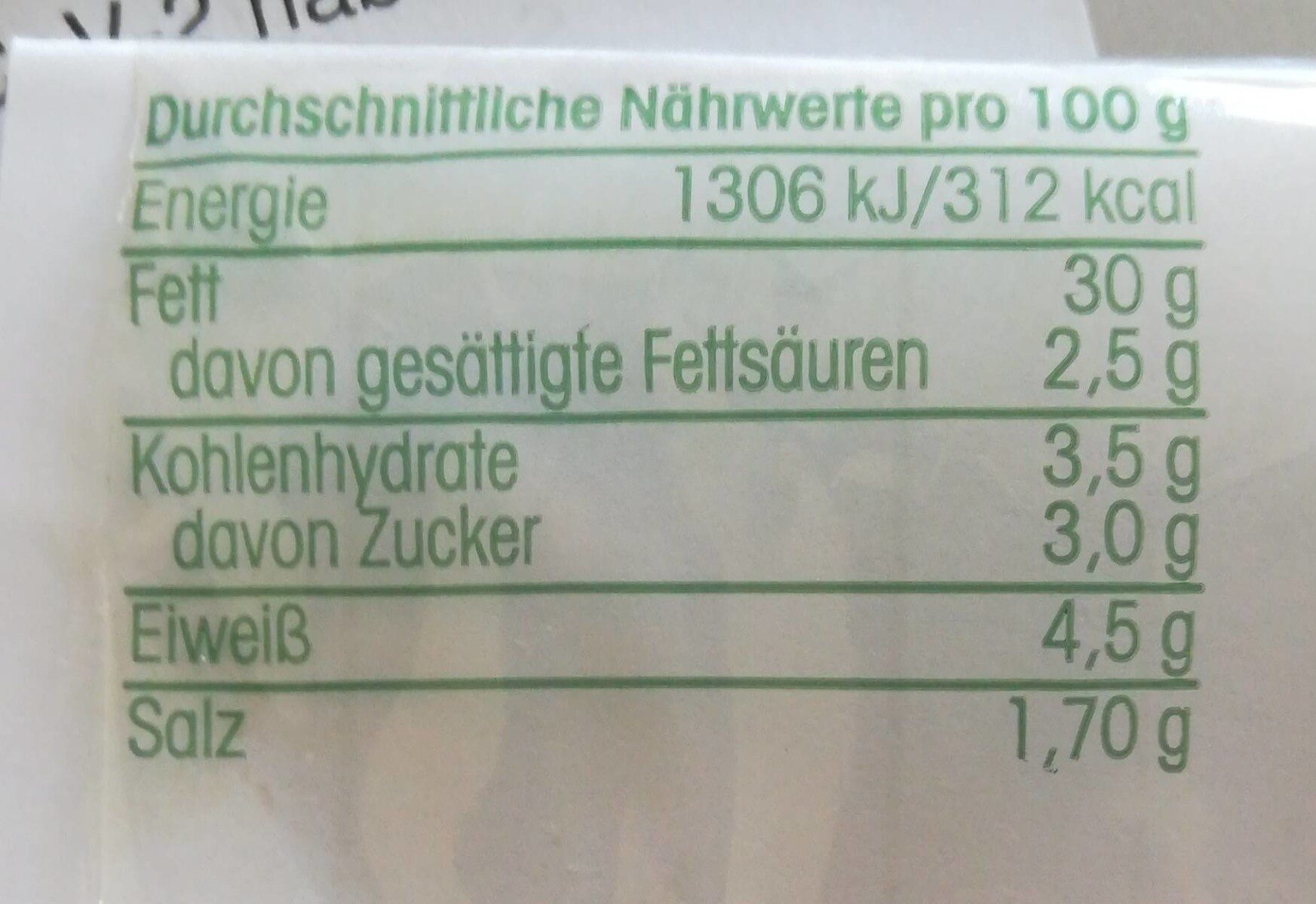 Vegetarische Streichwurst - Tableau nutritionnel - de