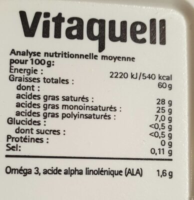 Vita Coco - Tableau nutritionnel