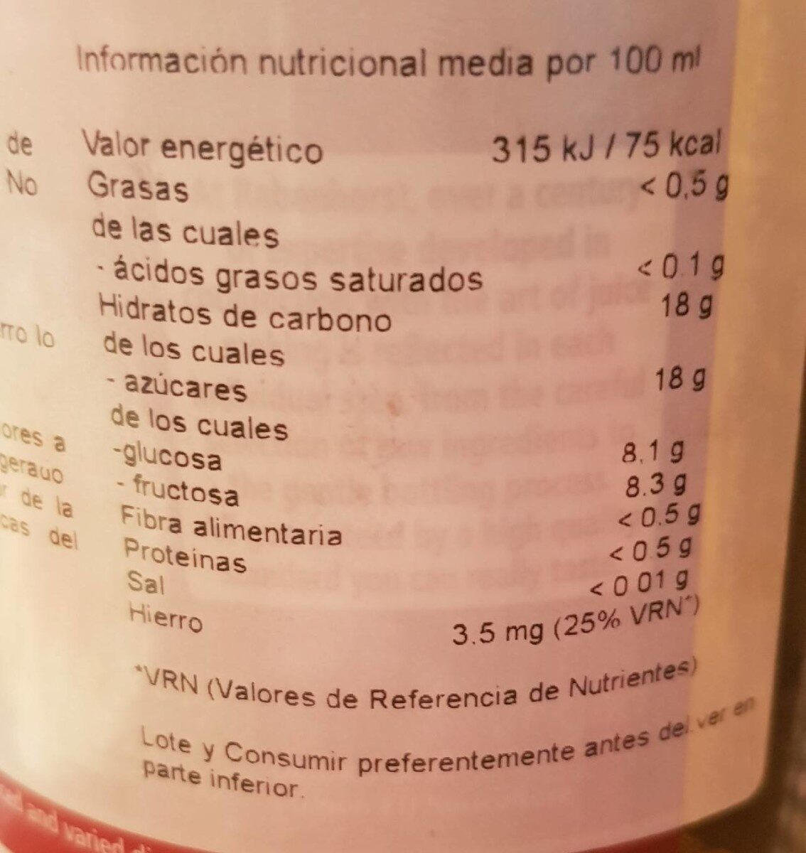 Red Grape - Nutrition facts - fr