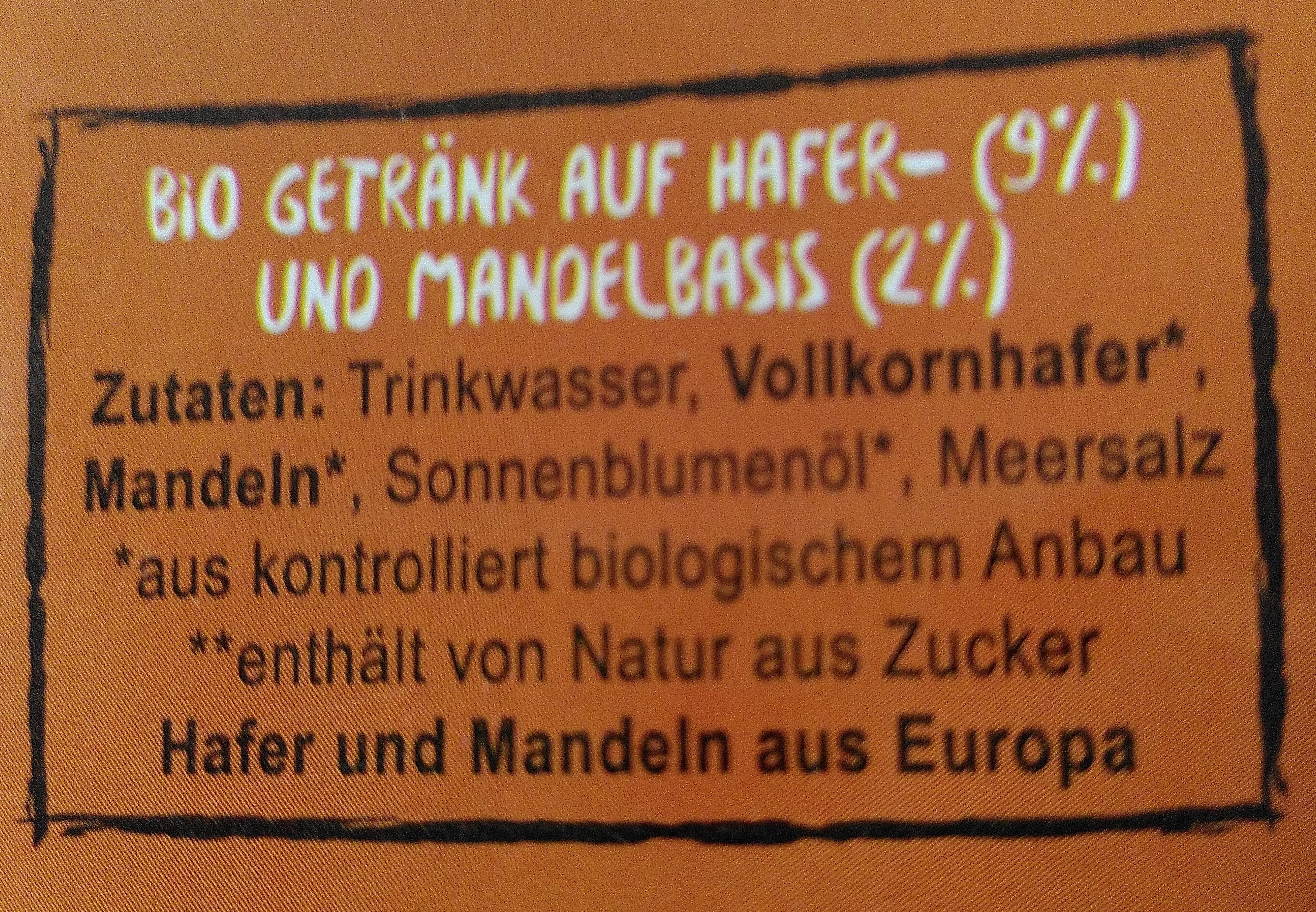 Bio Hafer Mandel - Ingredienser - de