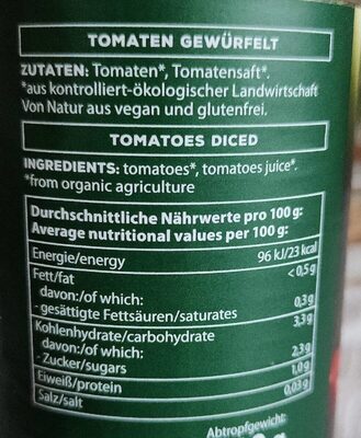 Tomaten Gewürfelt - Nährwertangaben