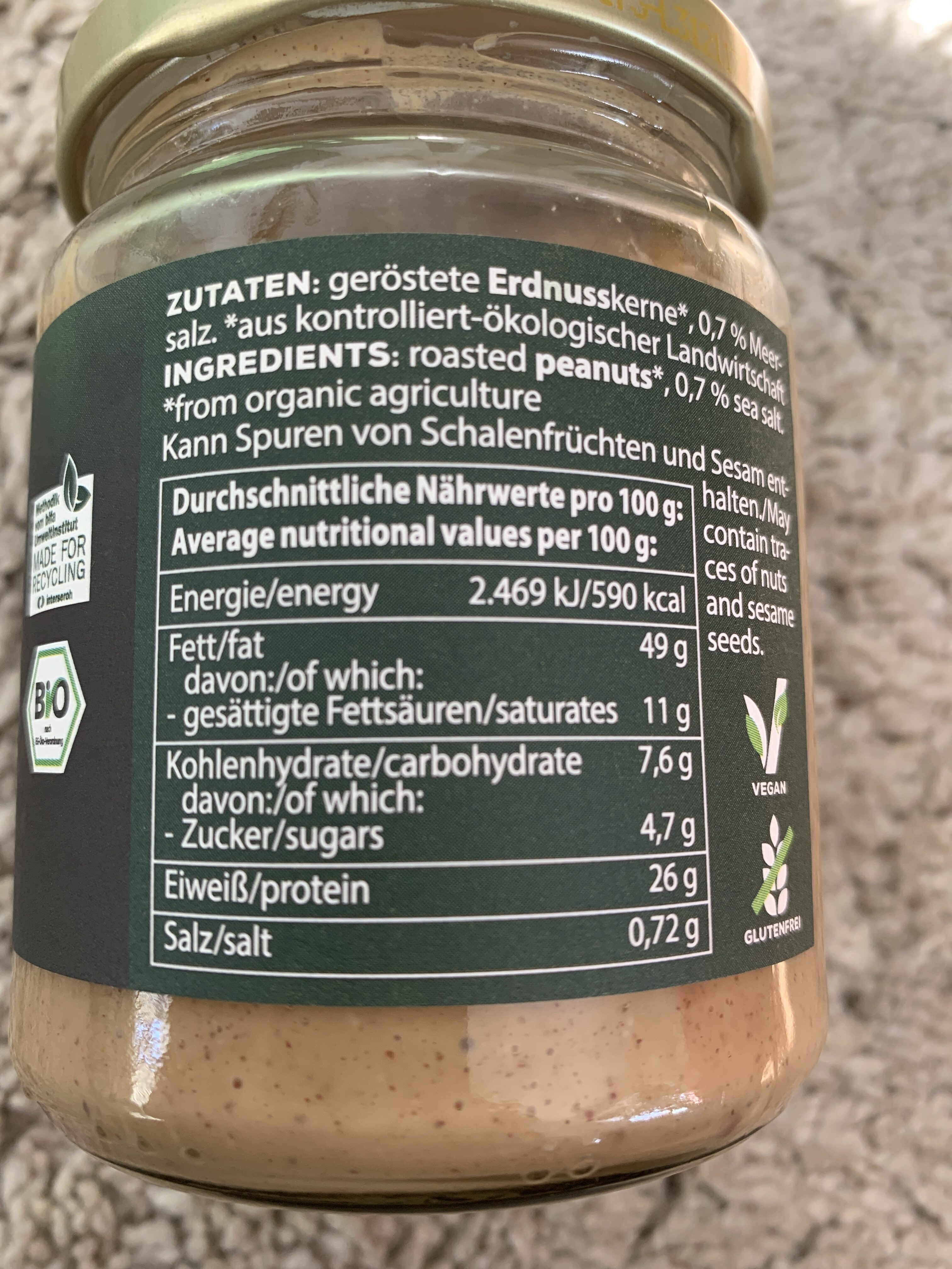 Erdnussmus Crunchy - Información nutricional - de