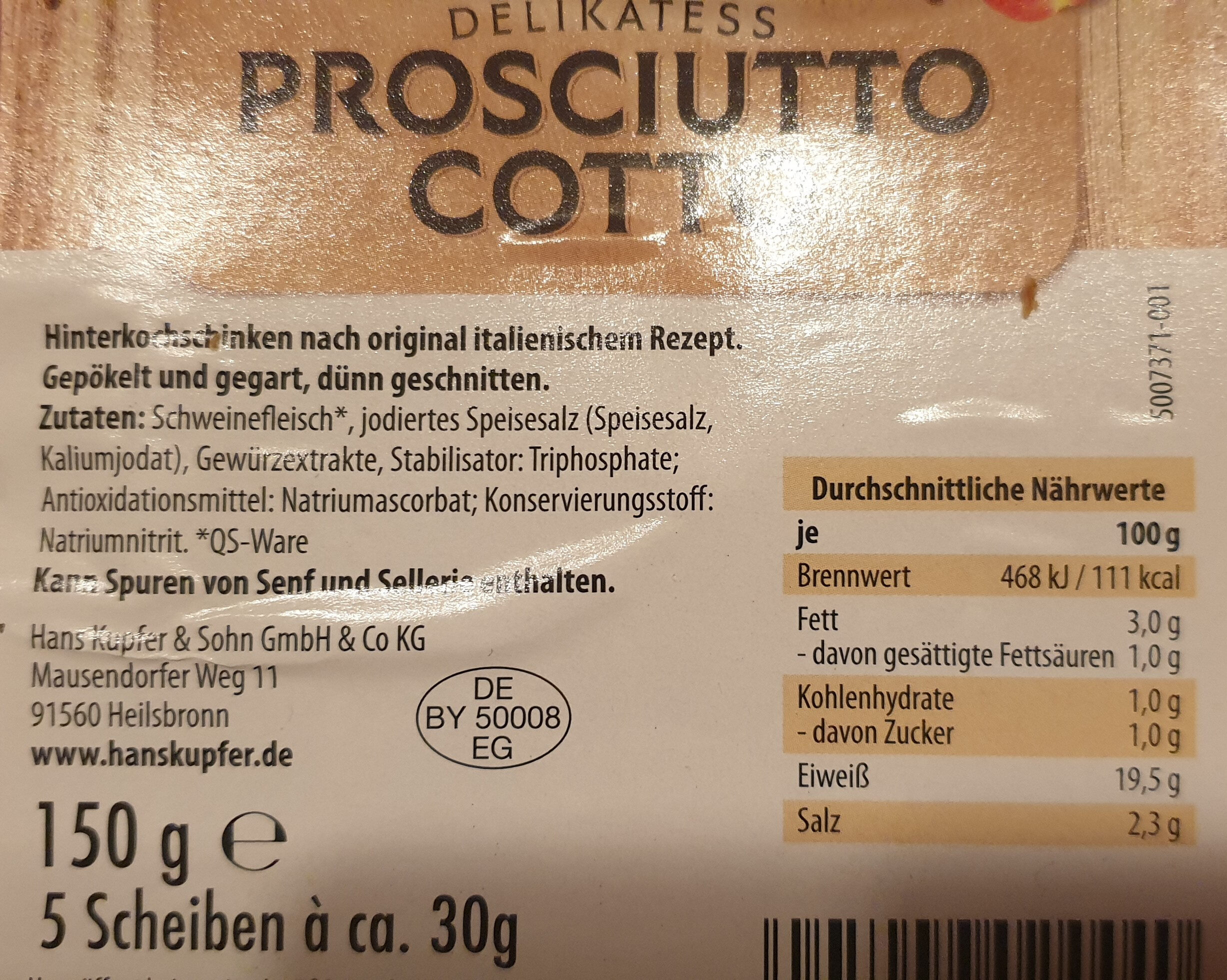 Prosciutto cotto - Ingredients - de