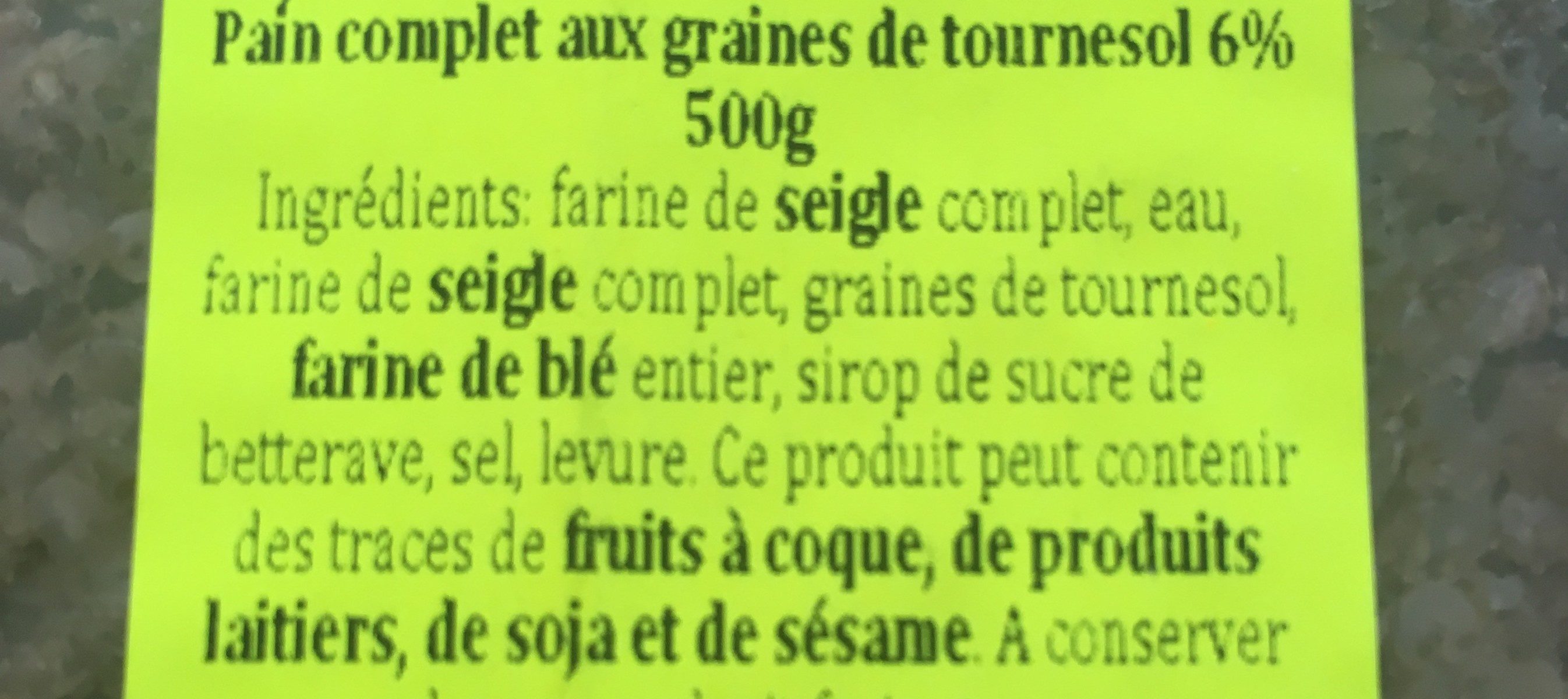 Pain complet aux graines de tournesol - Ingredients - fr