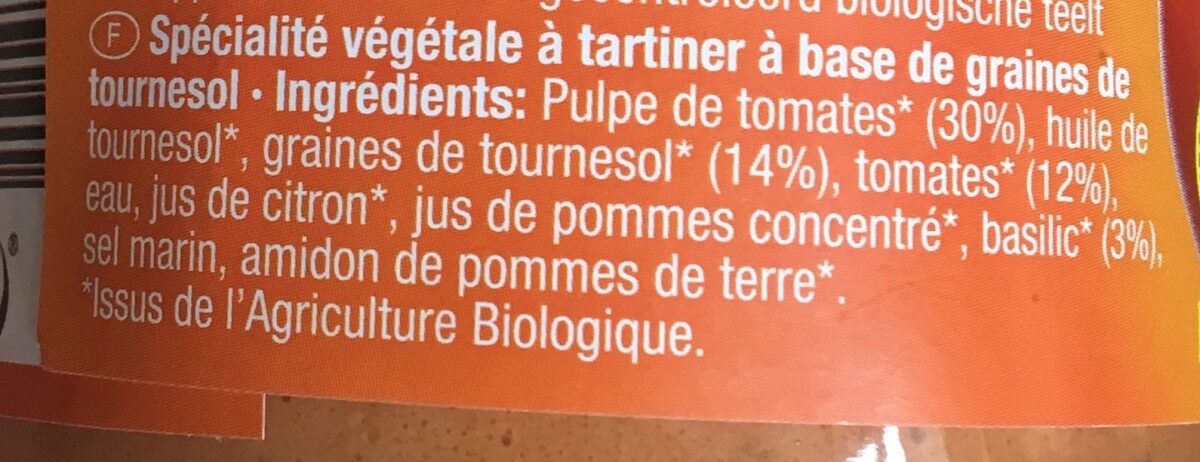 Tartex Cremisso Tomaat Basilic - Ingrediënten - fr