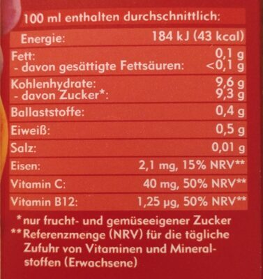 Amecke + Eisen (HELLROT) - Tableau nutritionnel - de