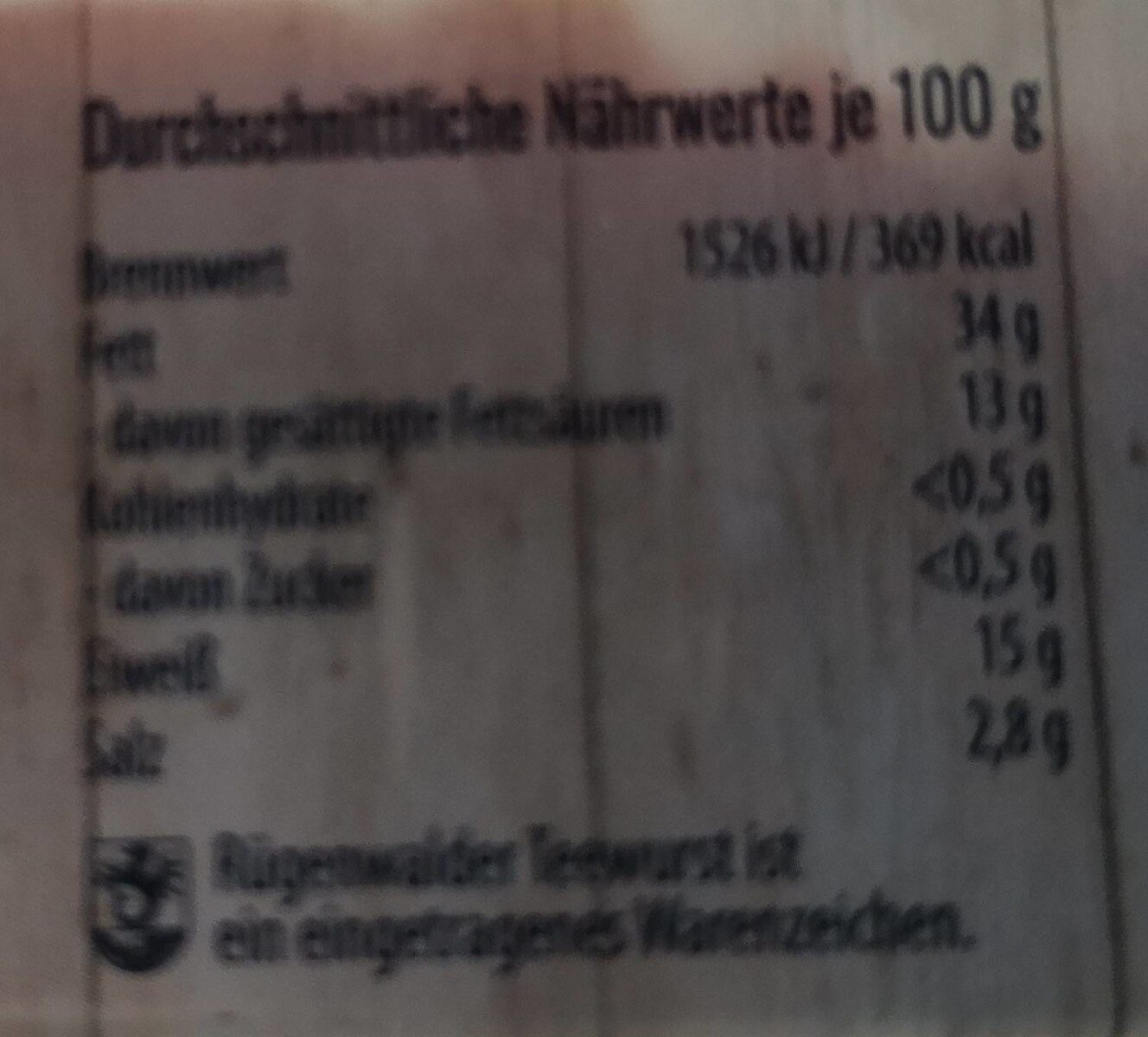 Rügenwalder Teewurst - Valori nutrizionali - de