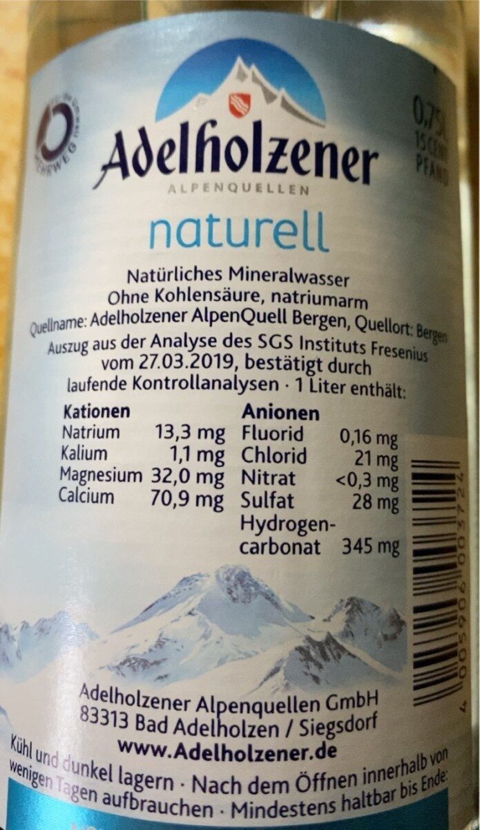 Wasser naturell - Información nutricional - de