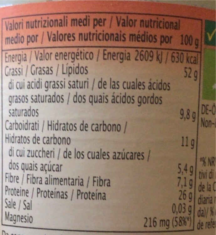 Crema di arachidi - Informació nutricional - en