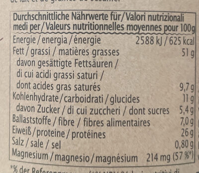 Erdnussmus Crunchy - Tableau nutritionnel - en