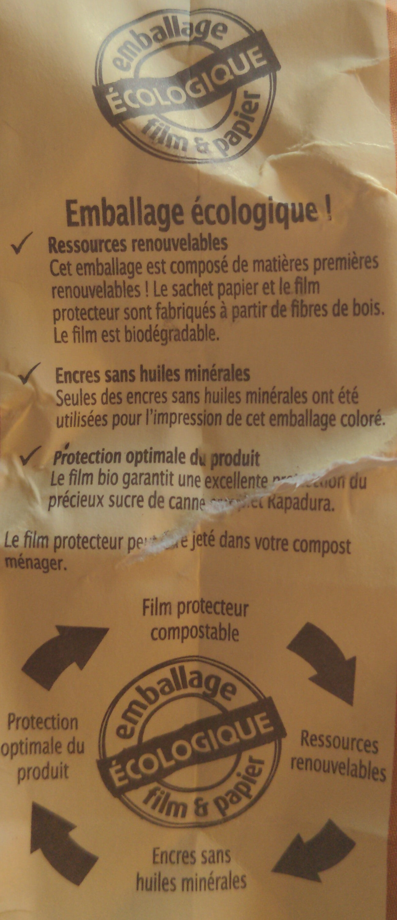 Rapadura - Sucre de canne complet - Recycling instructions and/or packaging information - fr
