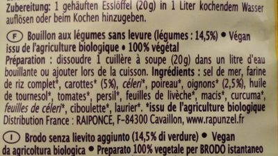 Bouillon sans levure - Klare Suppe - Ingrédients