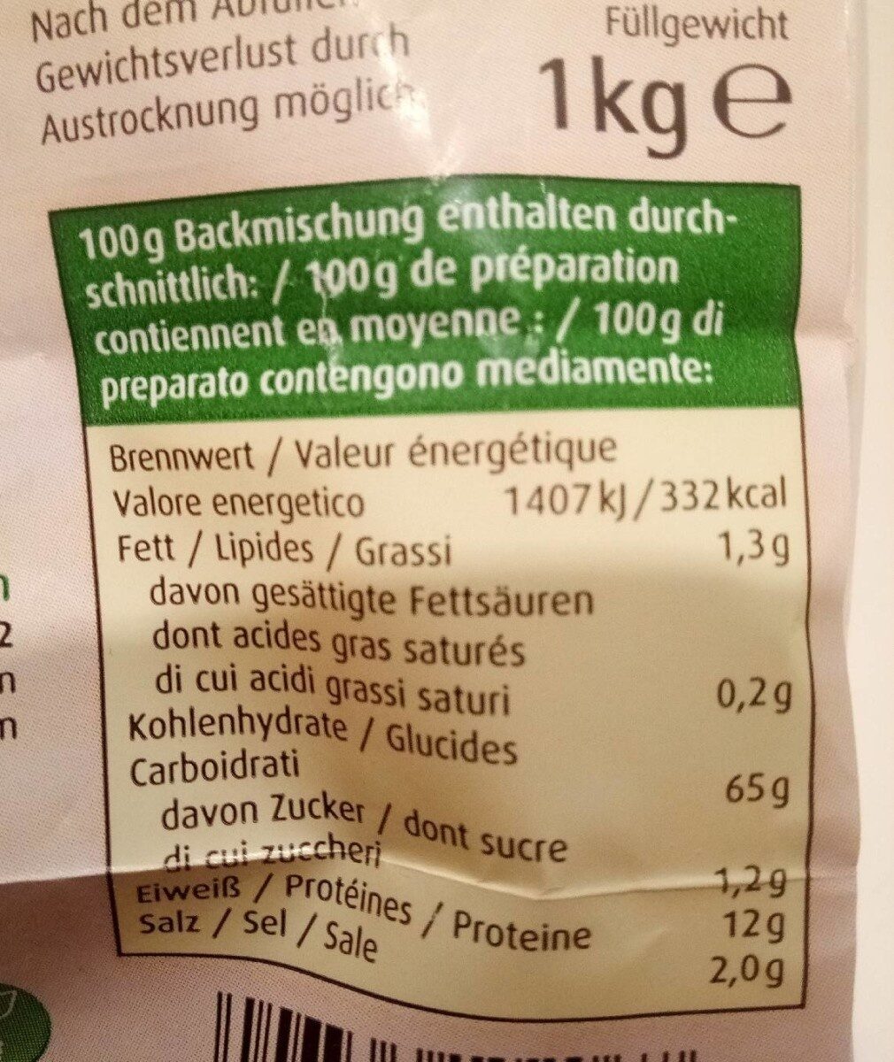 Backmischung / Dinkelbrot - Nutrition facts - de