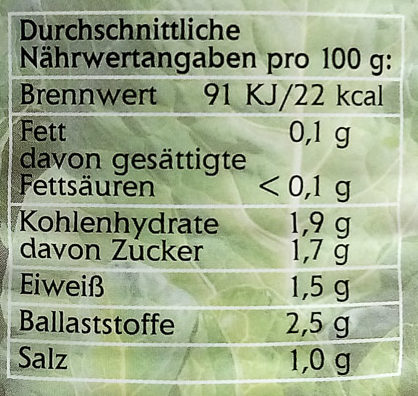 Sauerkraut - Tableau nutritionnel - de