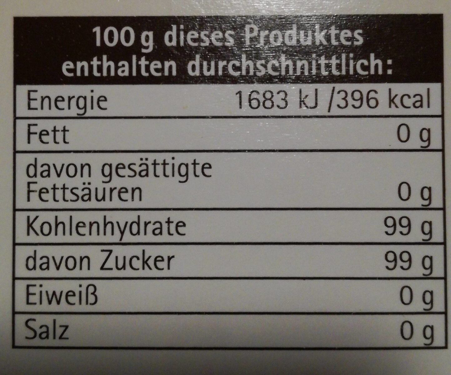 Brauner Rohrzucker - Nutrition facts - de