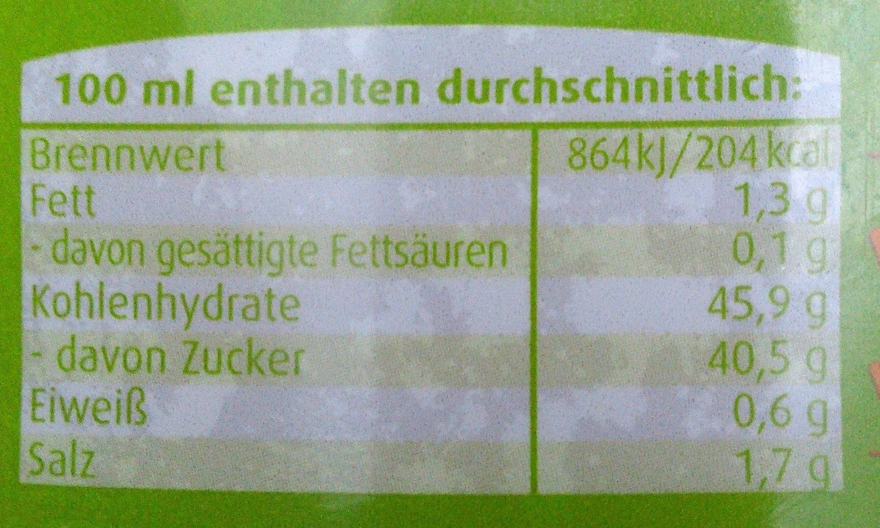 Süß Sauer Sauce - Informació nutricional - de