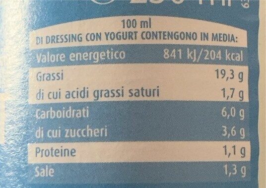 Dressing yogurt - Nutrition facts - fr