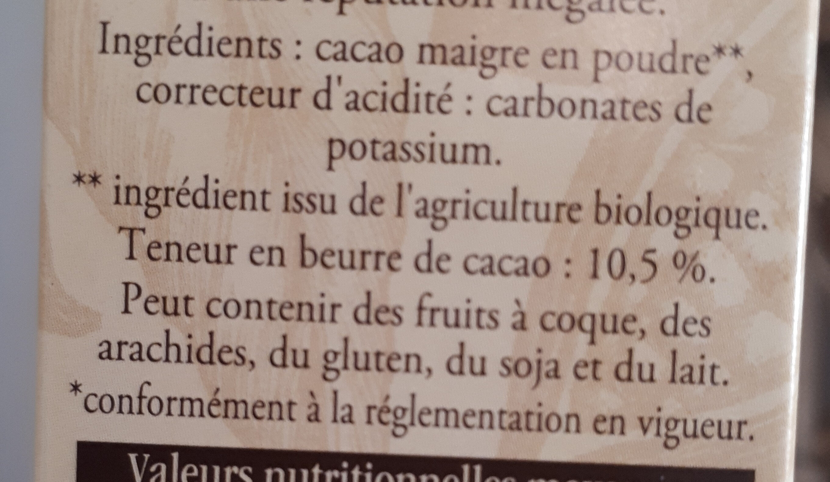 Cacao non sucré Le Bio - Ingrédients