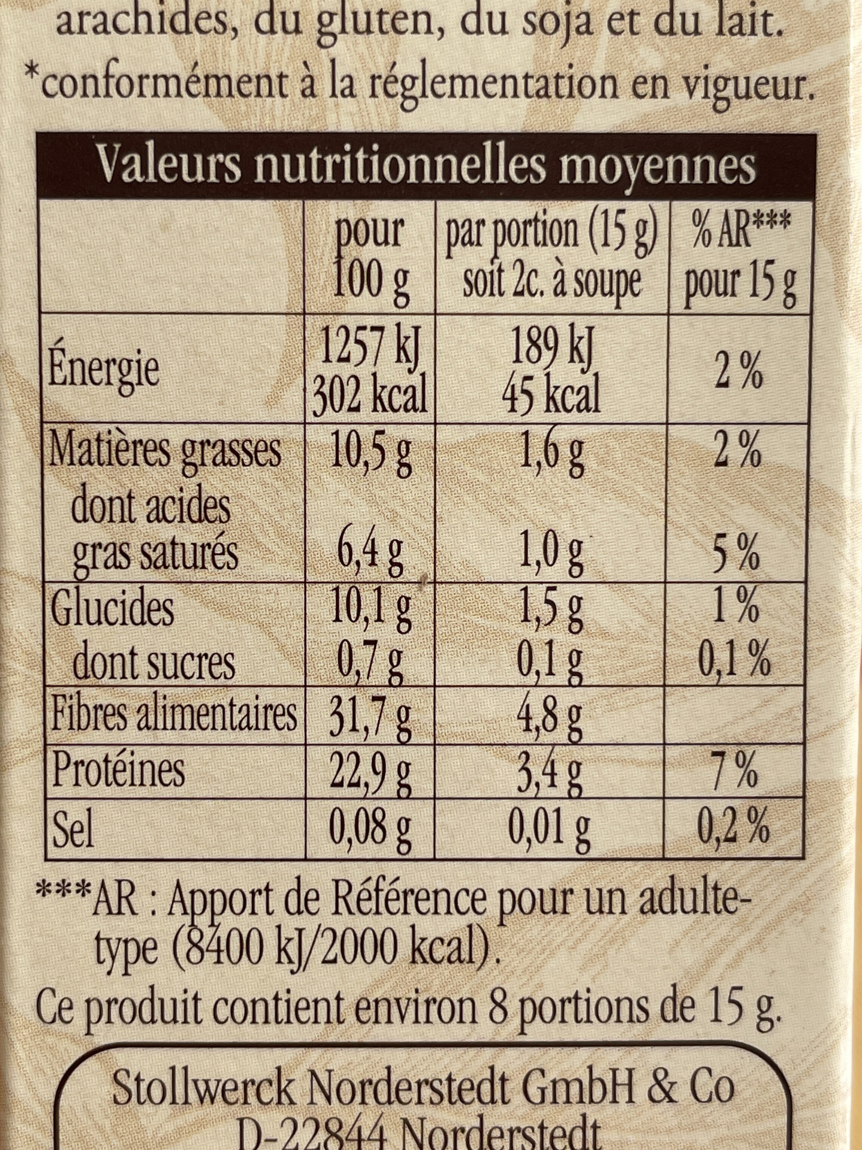 Cacao non sucré Le Bio - Tableau nutritionnel