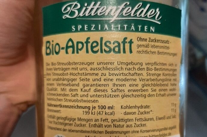 Bittenfelder Bio Apfelsaft - Ingredientes - de