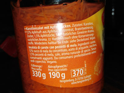 Liste des ingrédients du produit Karotten Salat Hengstenberg 190g