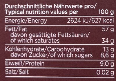 Cocoa Premier Cru 88% - Nutrition facts - de