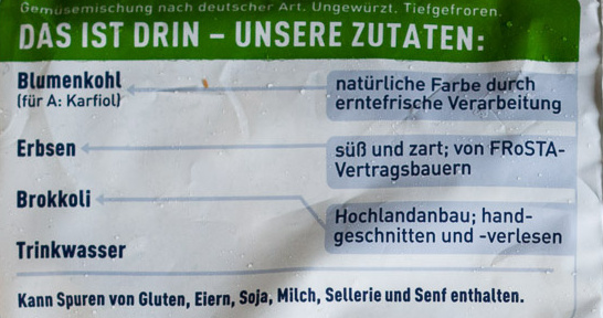 Gemüse Mix deutsche Küche ungewürzt - Ingredienser - de