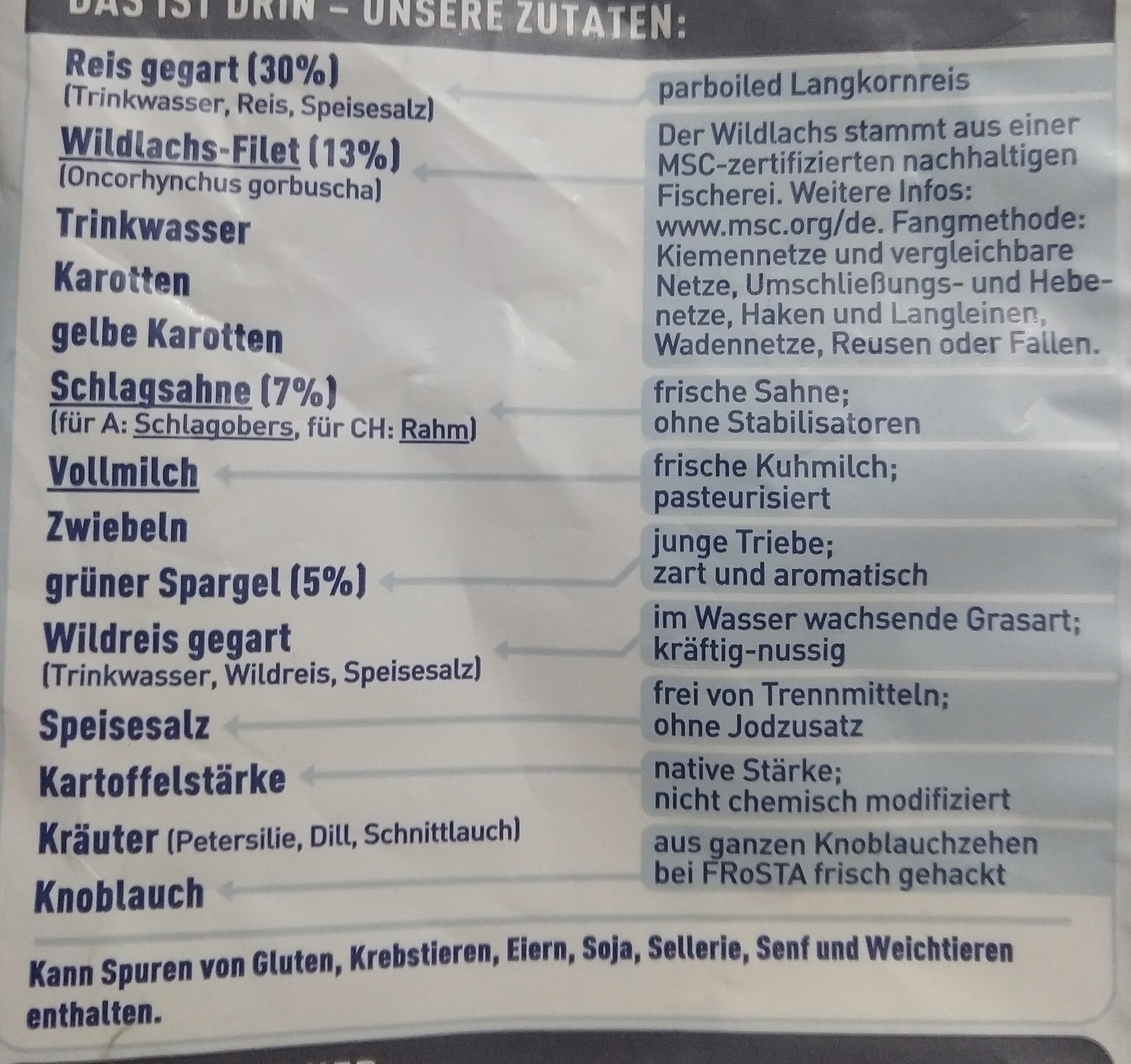 Frosta wildlachs in kräuterrahm - Ingredients - de